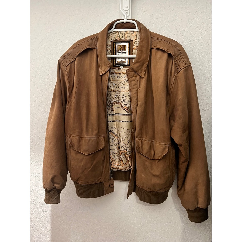 G-III Global Identity Vintage Leather Flight Pilot Jacket Brown Mens Medium